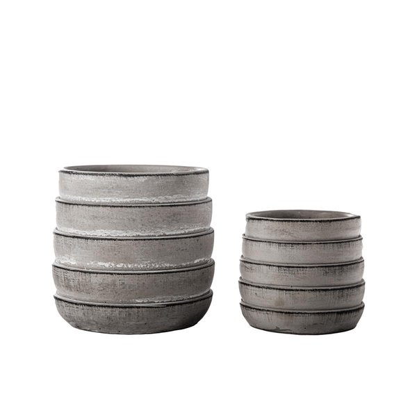 Urban Trends Collection Cement Round Pot with Layered Pattern  Dark Edges Design Body Gray Set of 2 19307